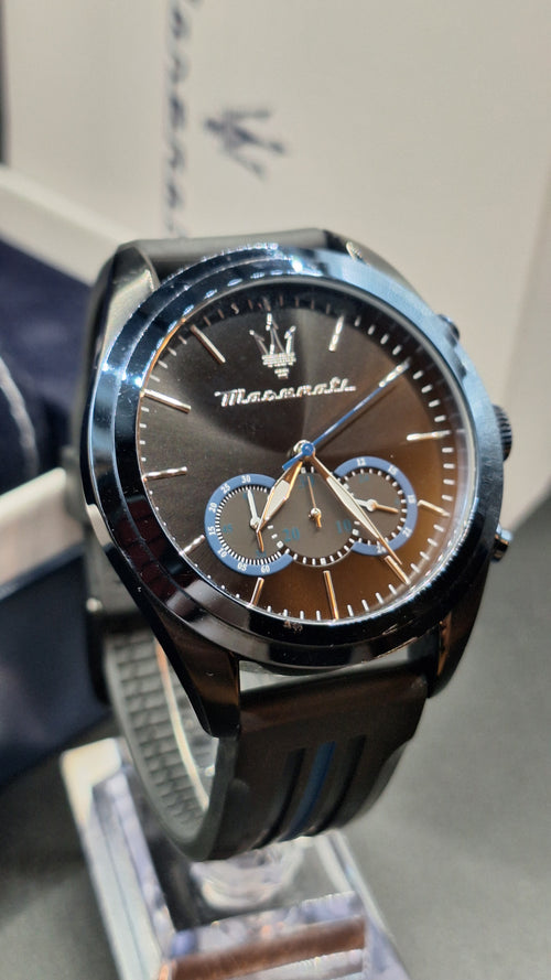 Maserati Traguardo Mens Blue Watch With Black Silicone Strap -  R8871612006