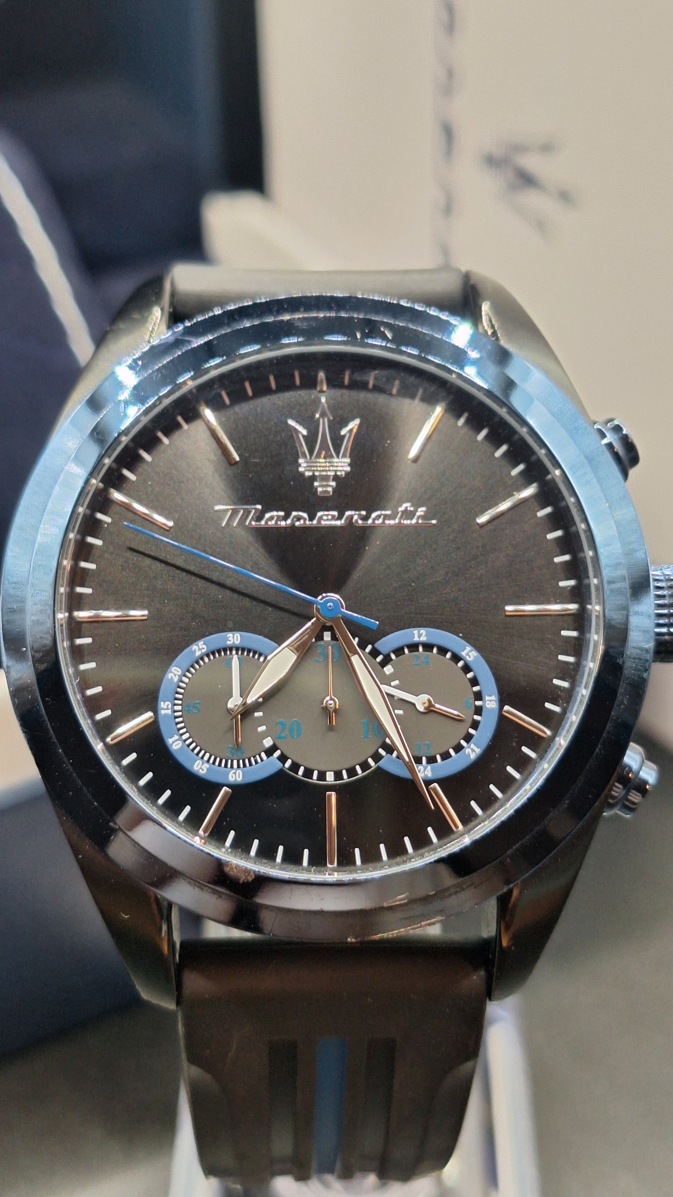 Maserati Traguardo Mens Blue Watch With Black Silicone Strap -  R8871612006