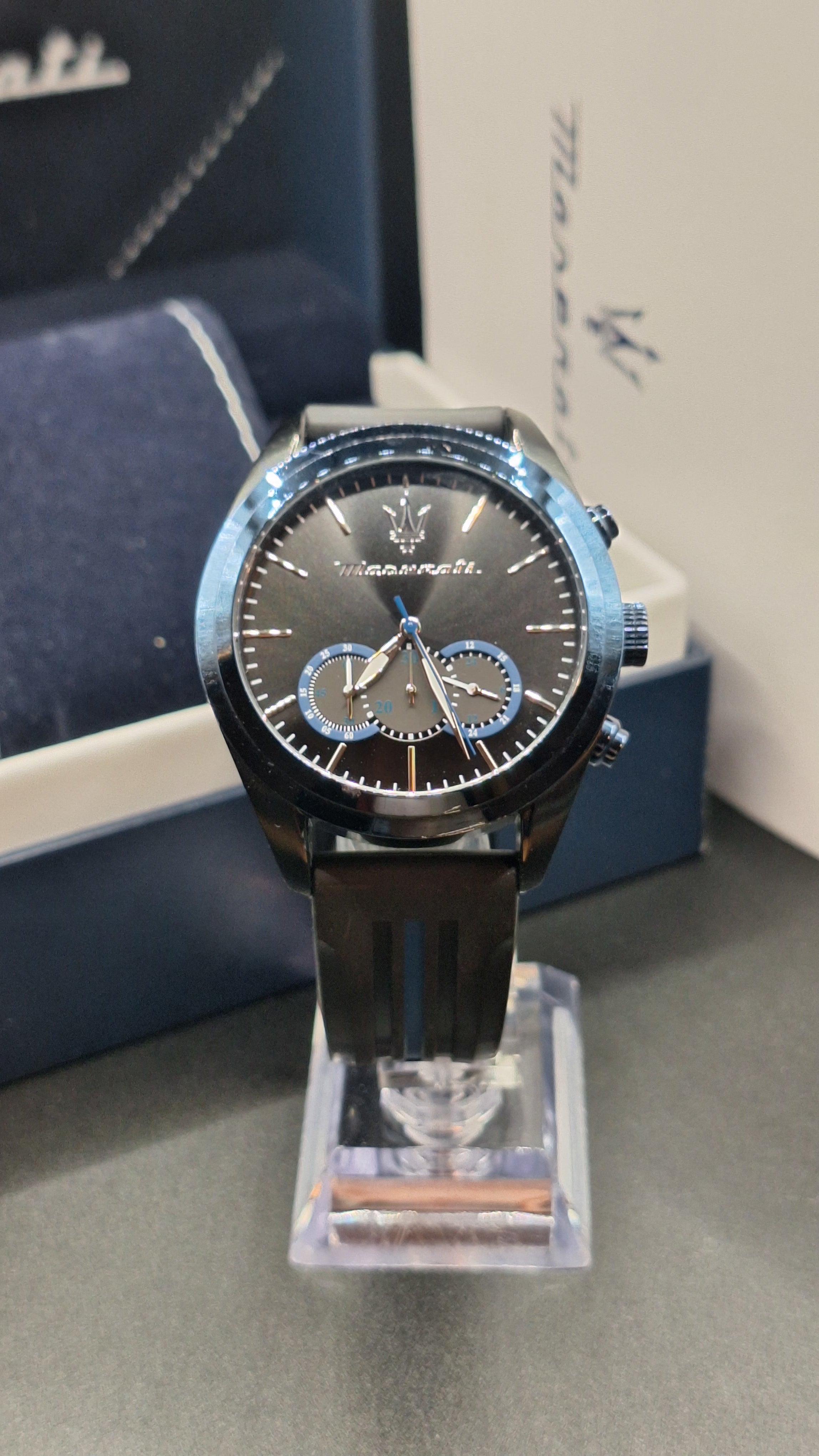 Maserati Traguardo Mens Blue Watch With Black Silicone Strap -  R8871612006