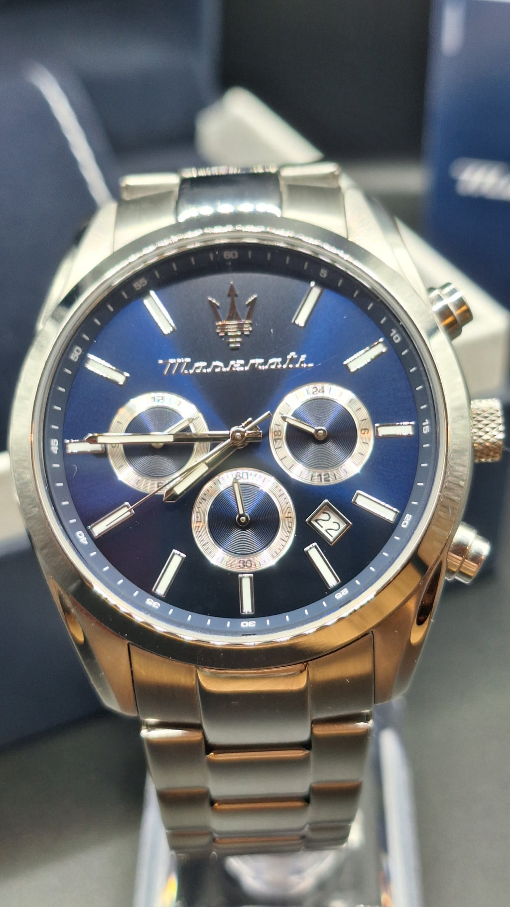 Maserati Attrazione Mens Silver Watch With Blue Dial - R8853151005