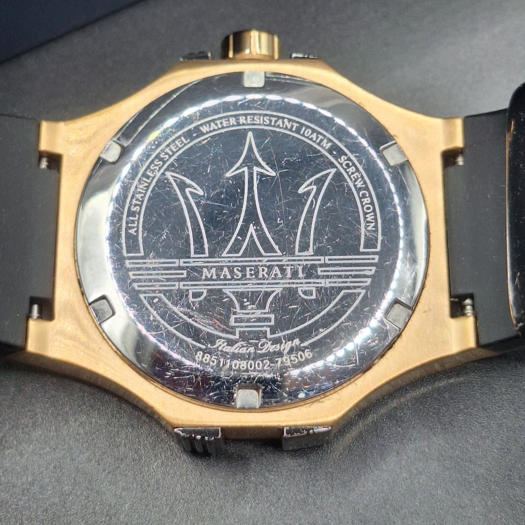 Maserati Potenza Mens Gold Watch With Black Silicone Strap - R8851108002