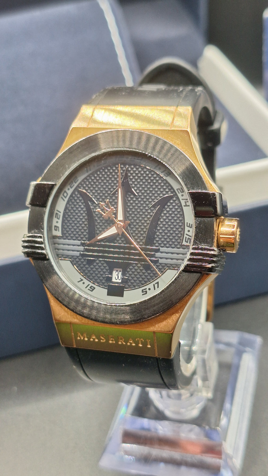 Maserati Potenza Mens Gold Watch With Black Silicone Strap - R8851108002