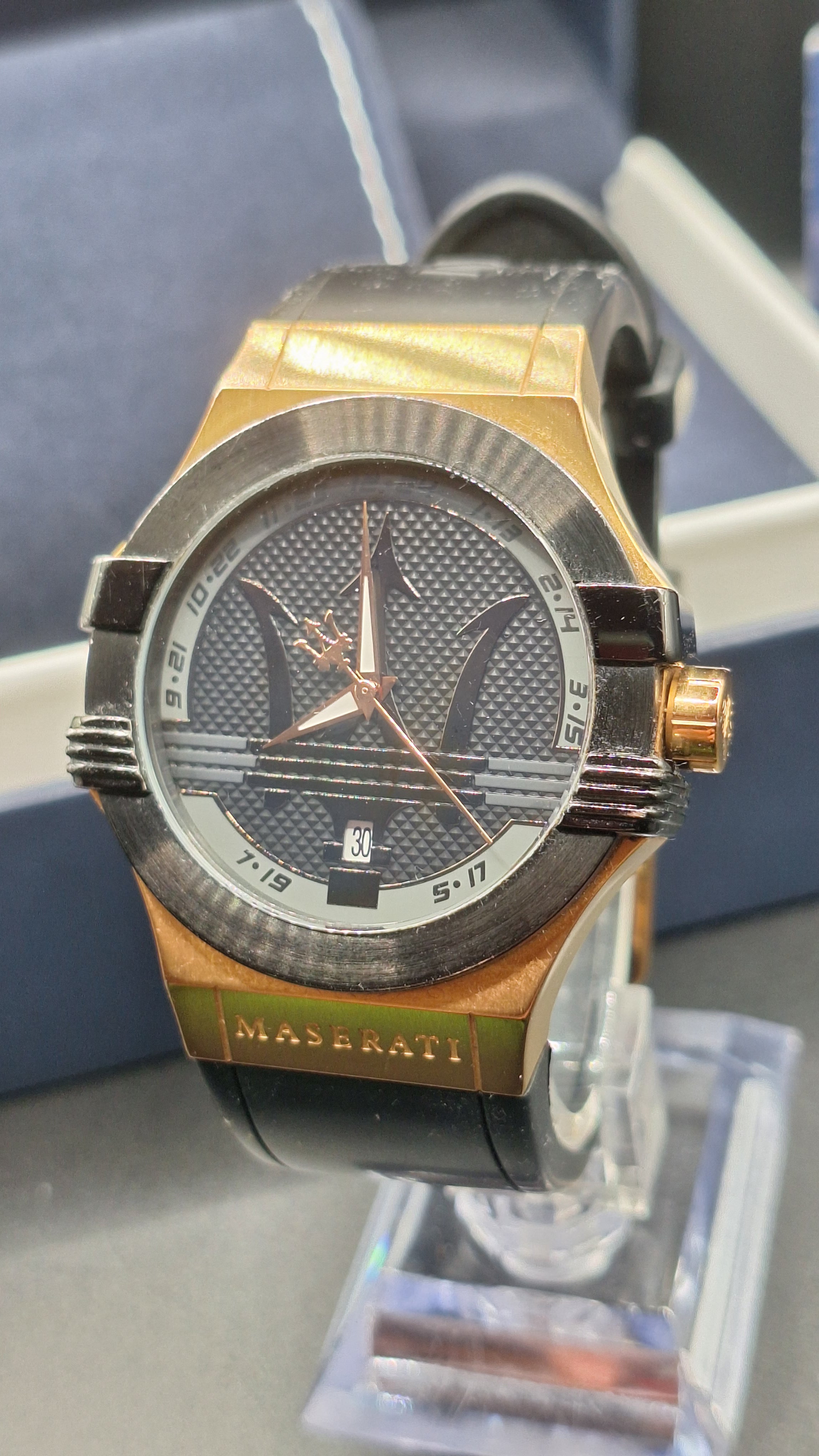 Maserati Potenza Mens Gold Watch With Black Silicone Strap - R8851108002