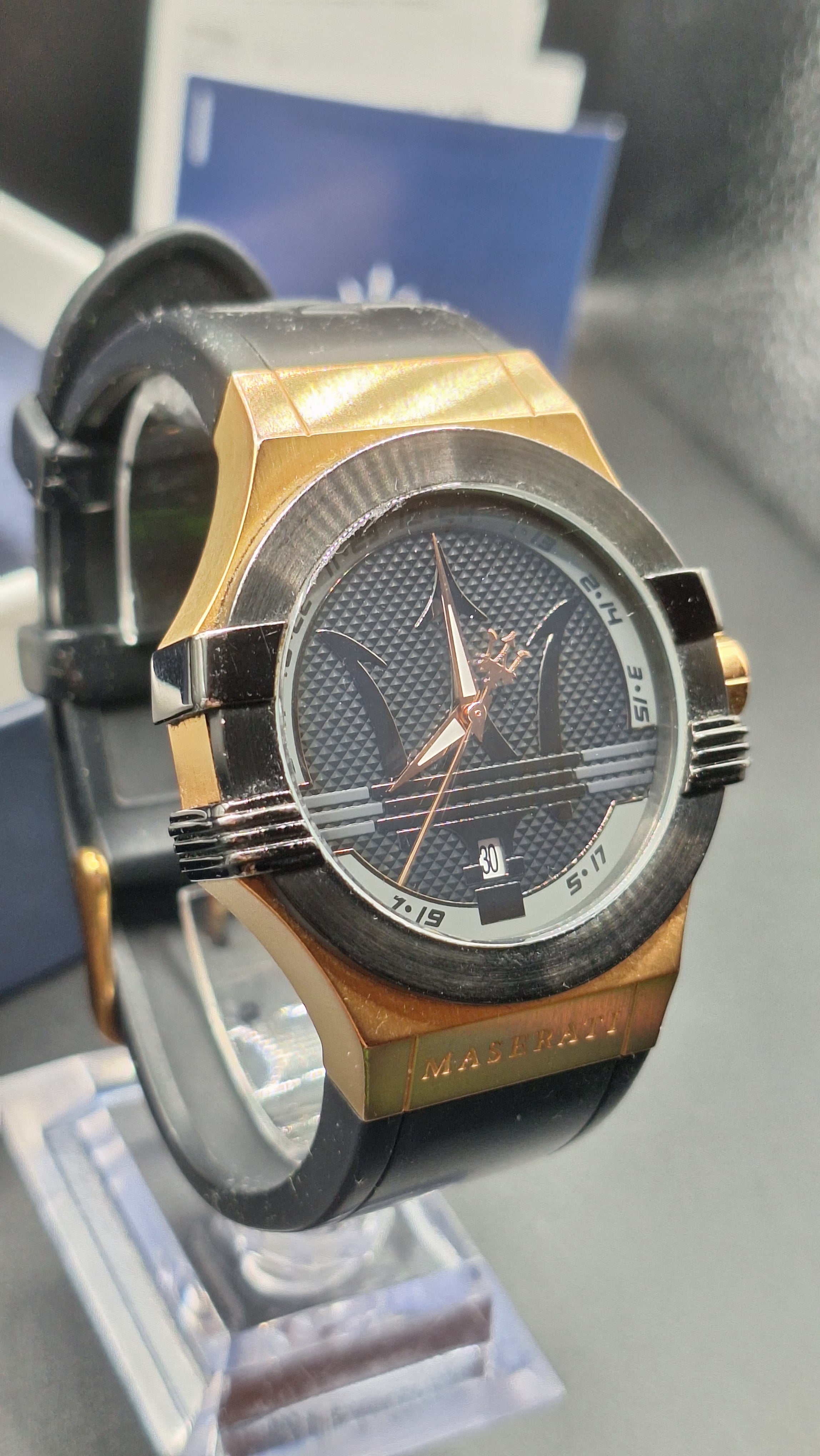 Maserati Potenza Mens Gold Watch With Black Silicone Strap - R8851108002