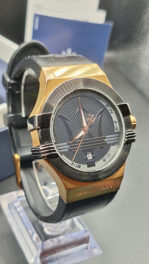 Maserati Potenza Mens Gold Watch With Black Silicone Strap - R8851108002