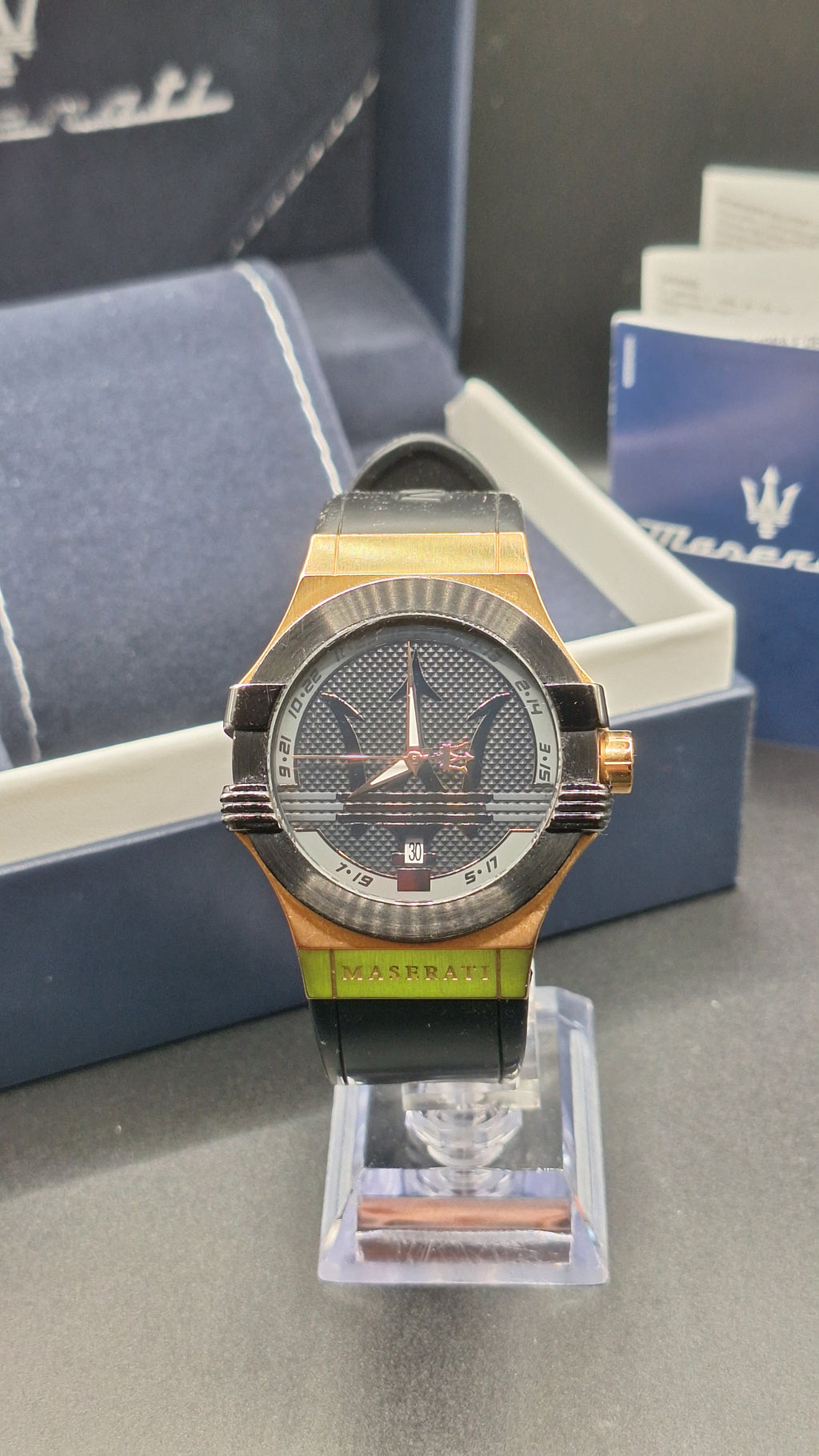 Maserati Potenza Mens Gold Watch With Black Silicone Strap - R8851108002