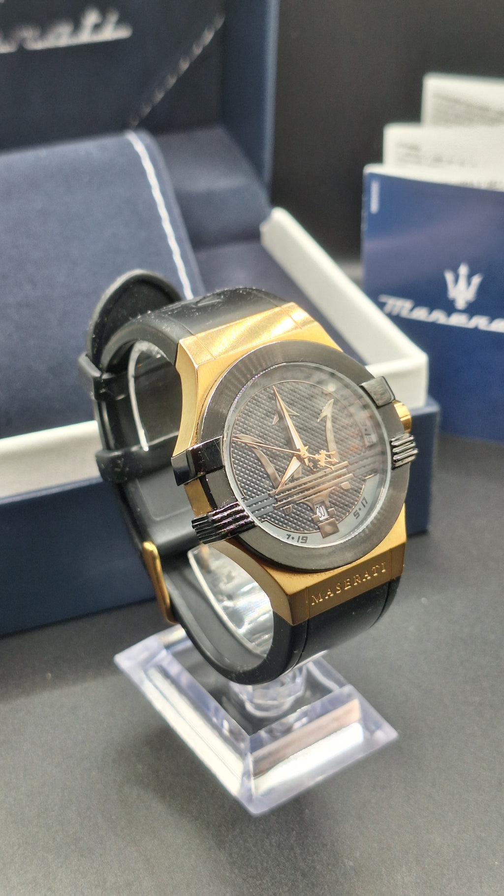 Maserati Potenza Mens Gold Watch With Black Silicone Strap - R8851108002