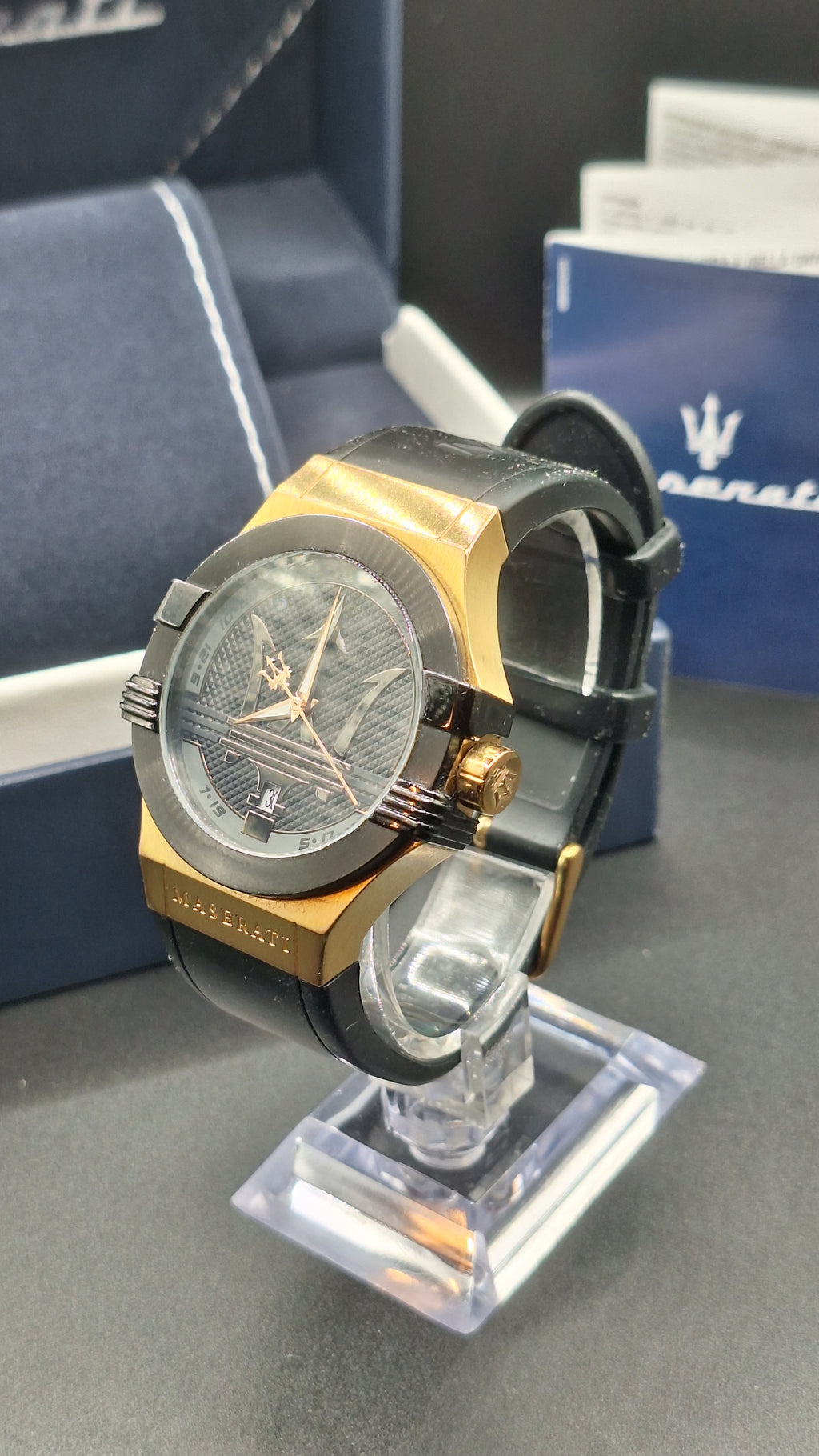 Maserati Potenza Mens Gold Watch With Black Silicone Strap - R8851108002