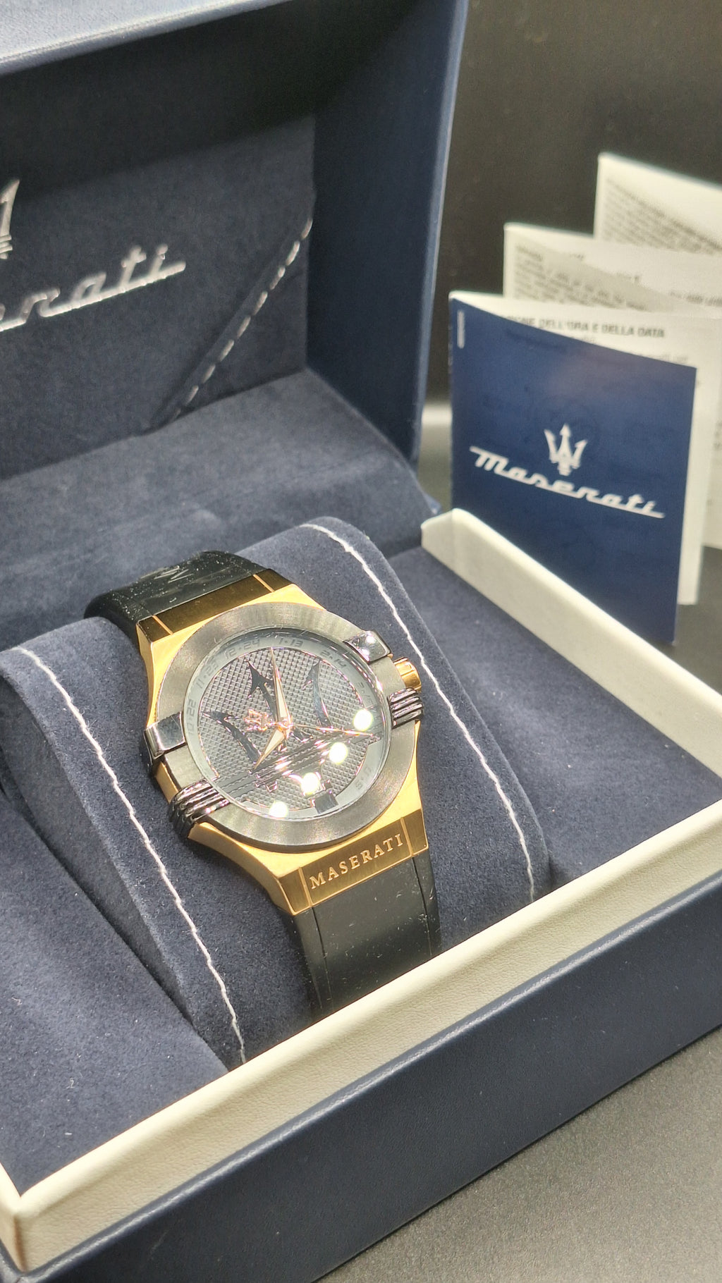 Maserati Potenza Mens Gold Watch With Black Silicone Strap - R8851108002