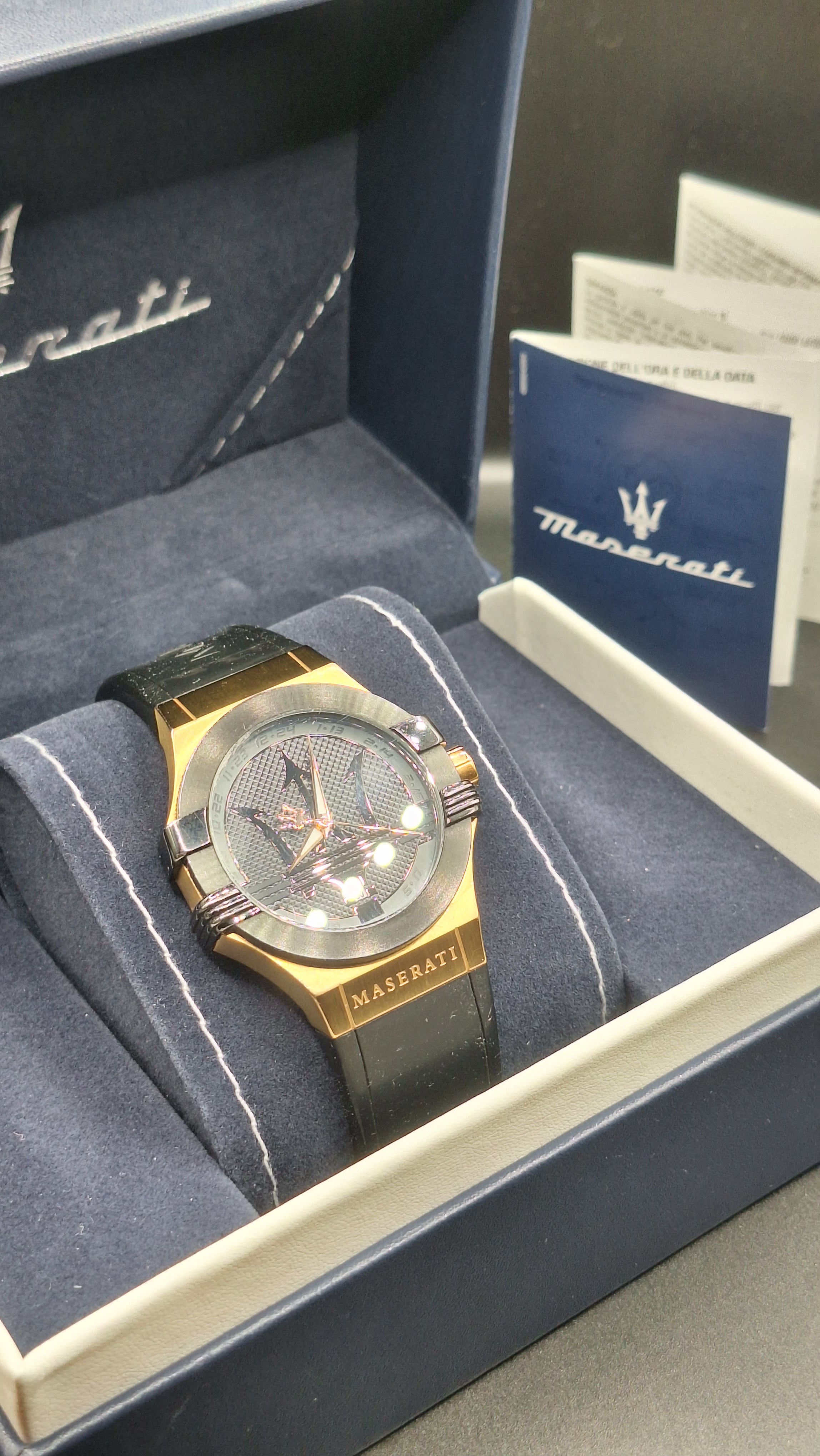 Maserati Potenza Mens Gold Watch With Black Silicone Strap - R8851108002