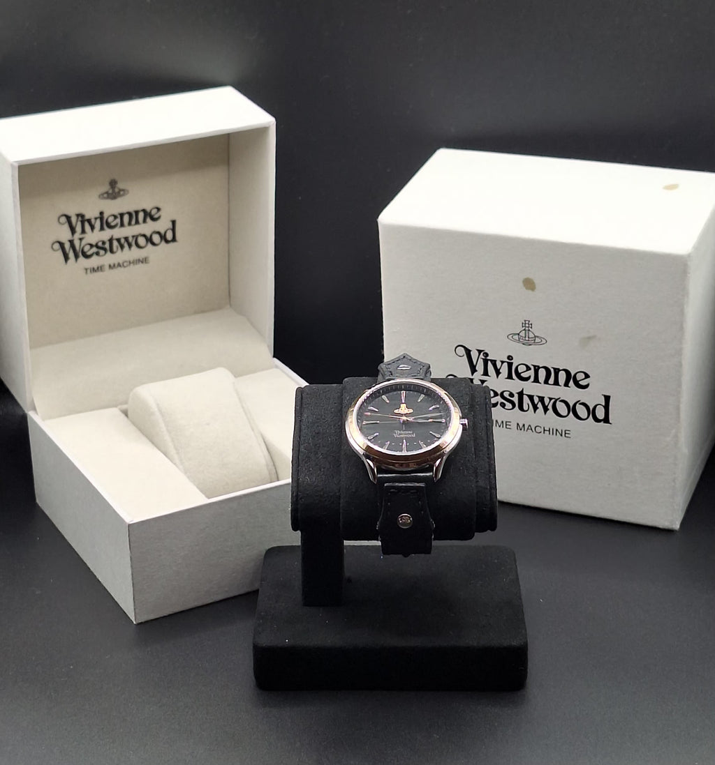 Vivienne Westwood Elcho Silver/Gold Womens Watch Black Leather Straps VV255SGBK