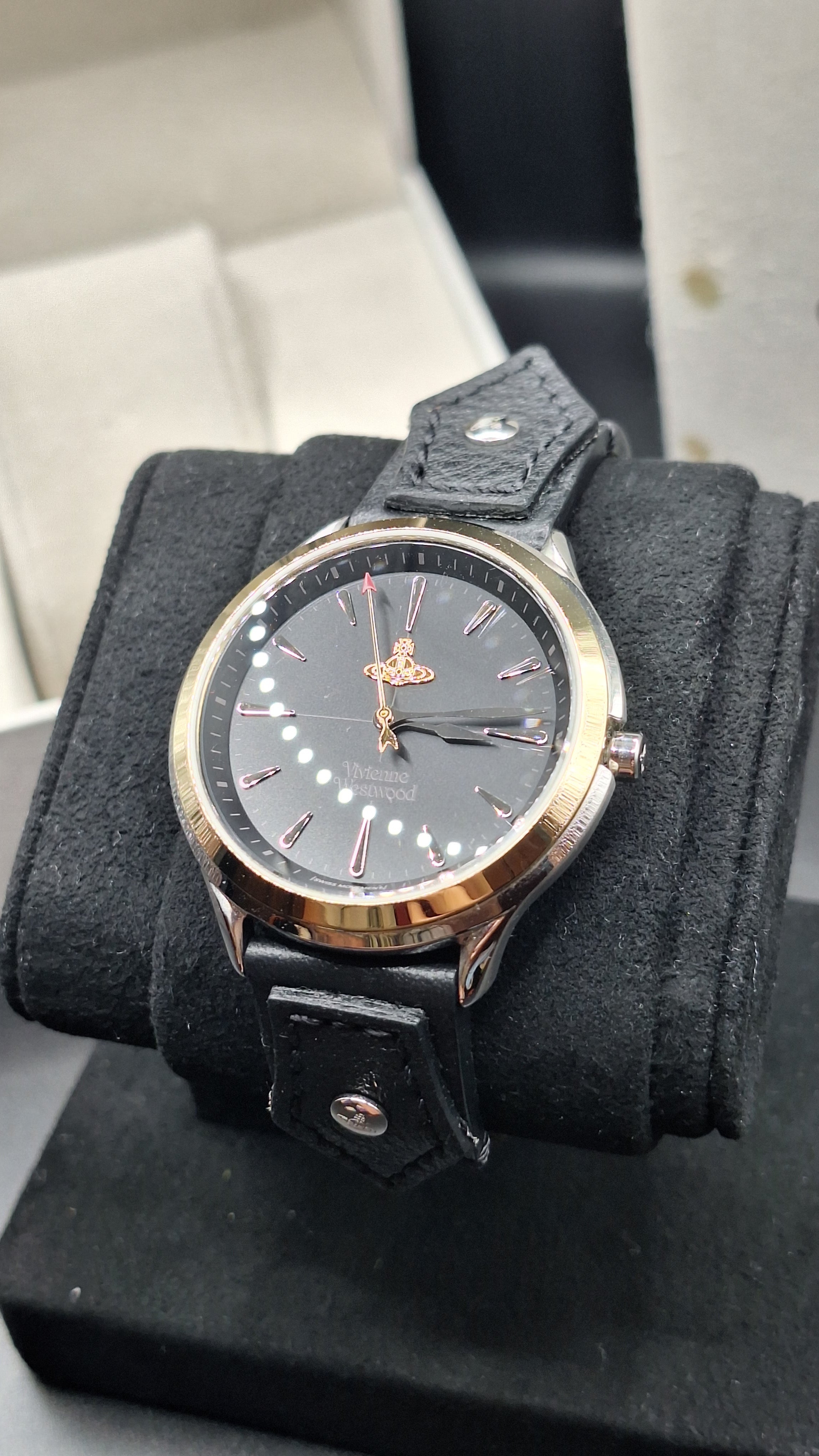 Vivienne Westwood Elcho Silver/Gold Womens Watch Black Leather Straps VV255SGBK