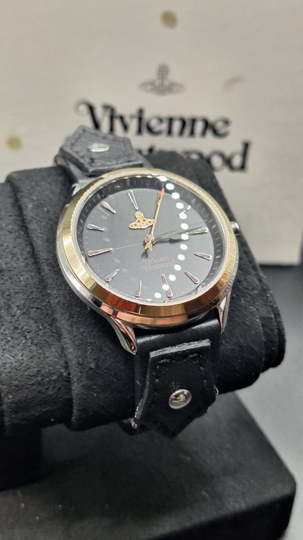 Vivienne Westwood Elcho Silver/Gold Womens Watch Black Leather Straps VV255SGBK