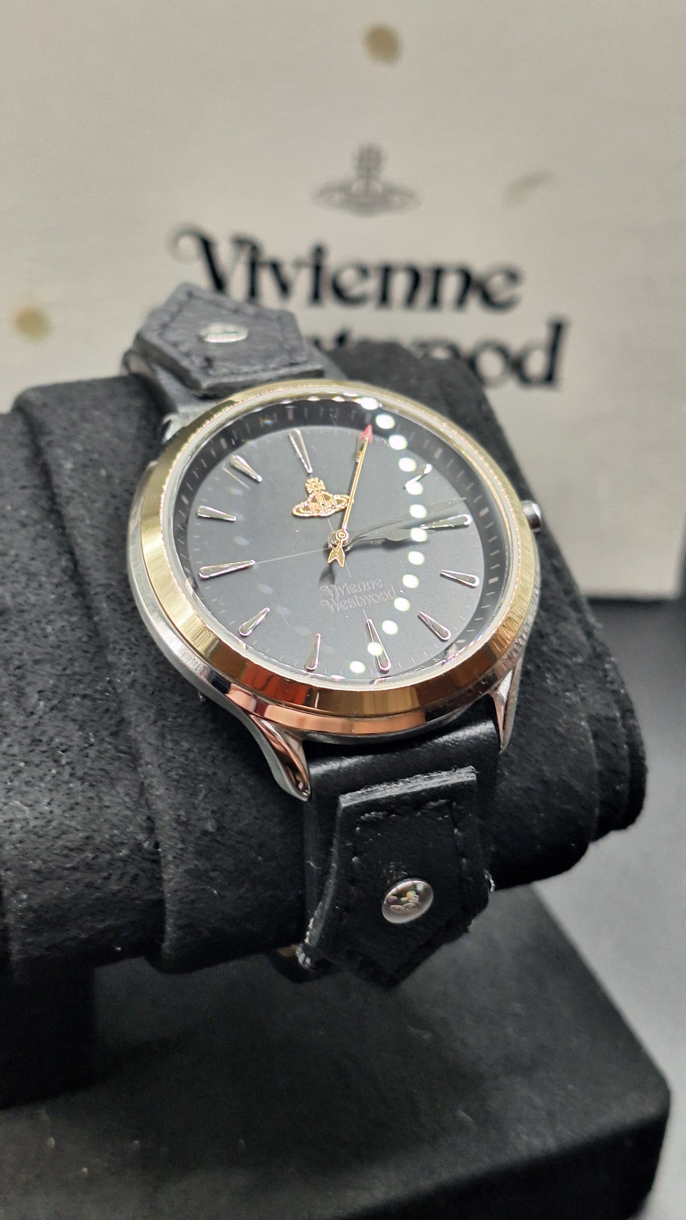 Vivienne Westwood Elcho Silver/Gold Womens Watch Black Leather Straps VV255SGBK