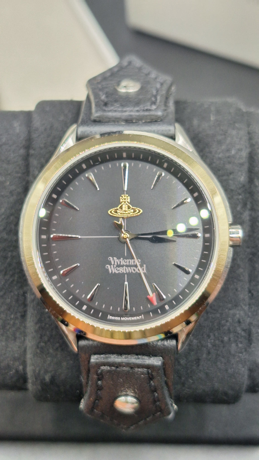 Vivienne Westwood Elcho Silver/Gold Womens Watch Black Leather Straps VV255SGBK