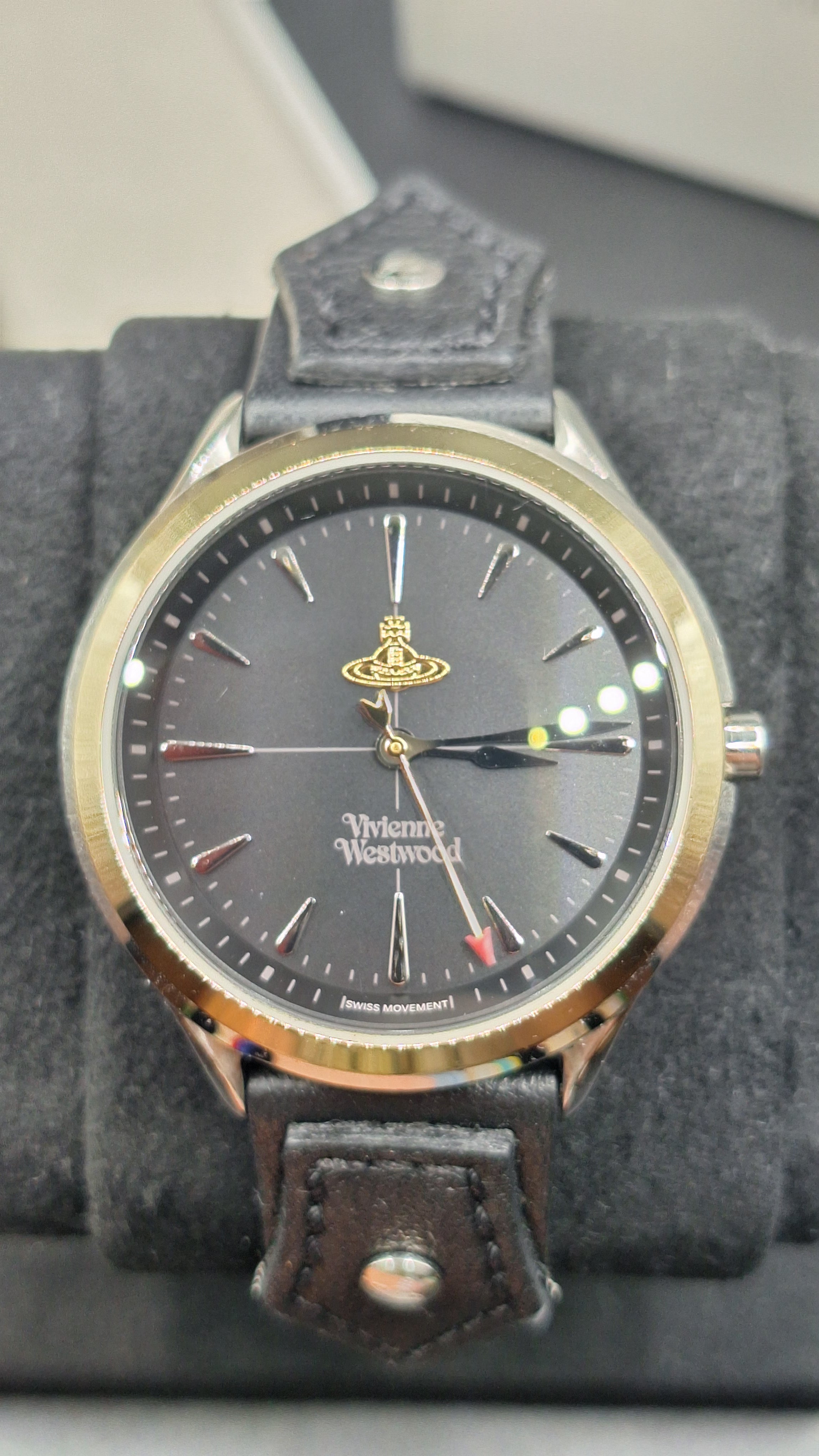 Vivienne Westwood Elcho Silver/Gold Womens Watch Black Leather Straps VV255SGBK