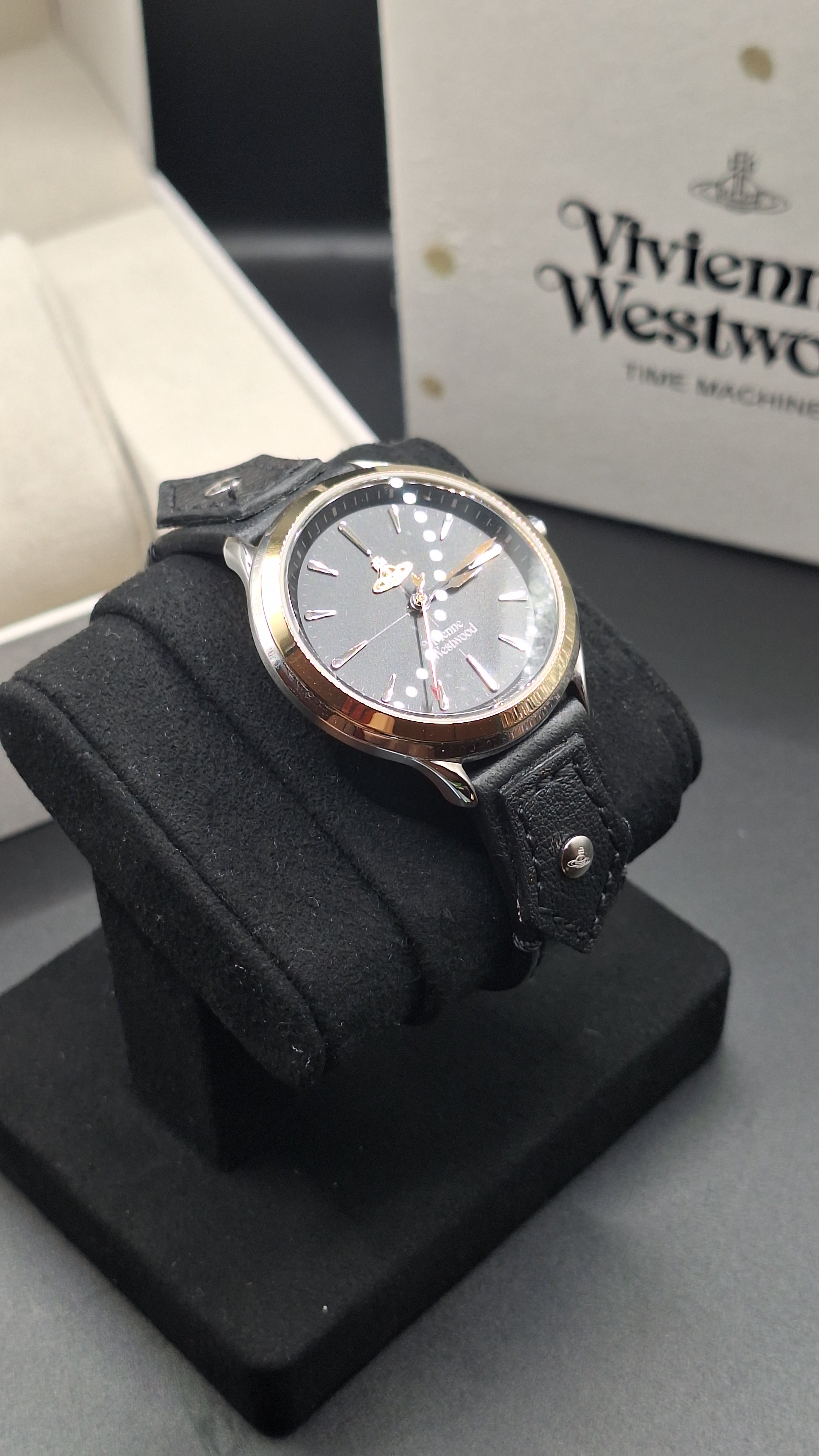 Vivienne Westwood Elcho Silver/Gold Womens Watch Black Leather Straps VV255SGBK