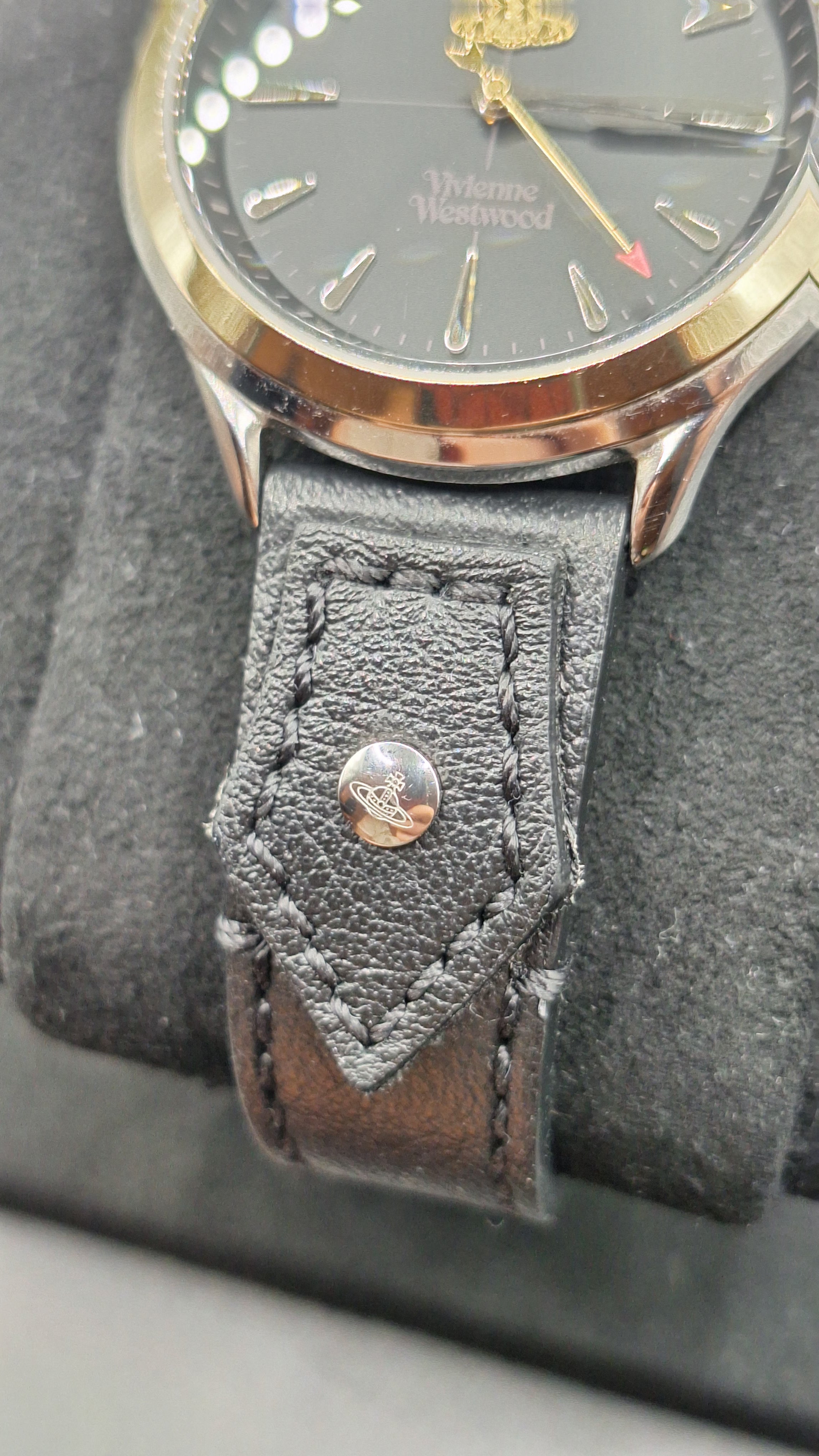 Vivienne Westwood Elcho Silver/Gold Womens Watch Black Leather Straps VV255SGBK