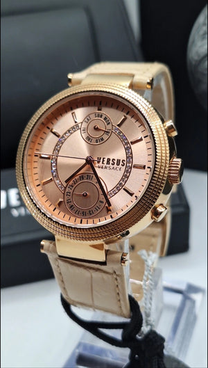 Versus Versace Star Ferry Rose Gold Watch With Swarovski Crystals - S79100017