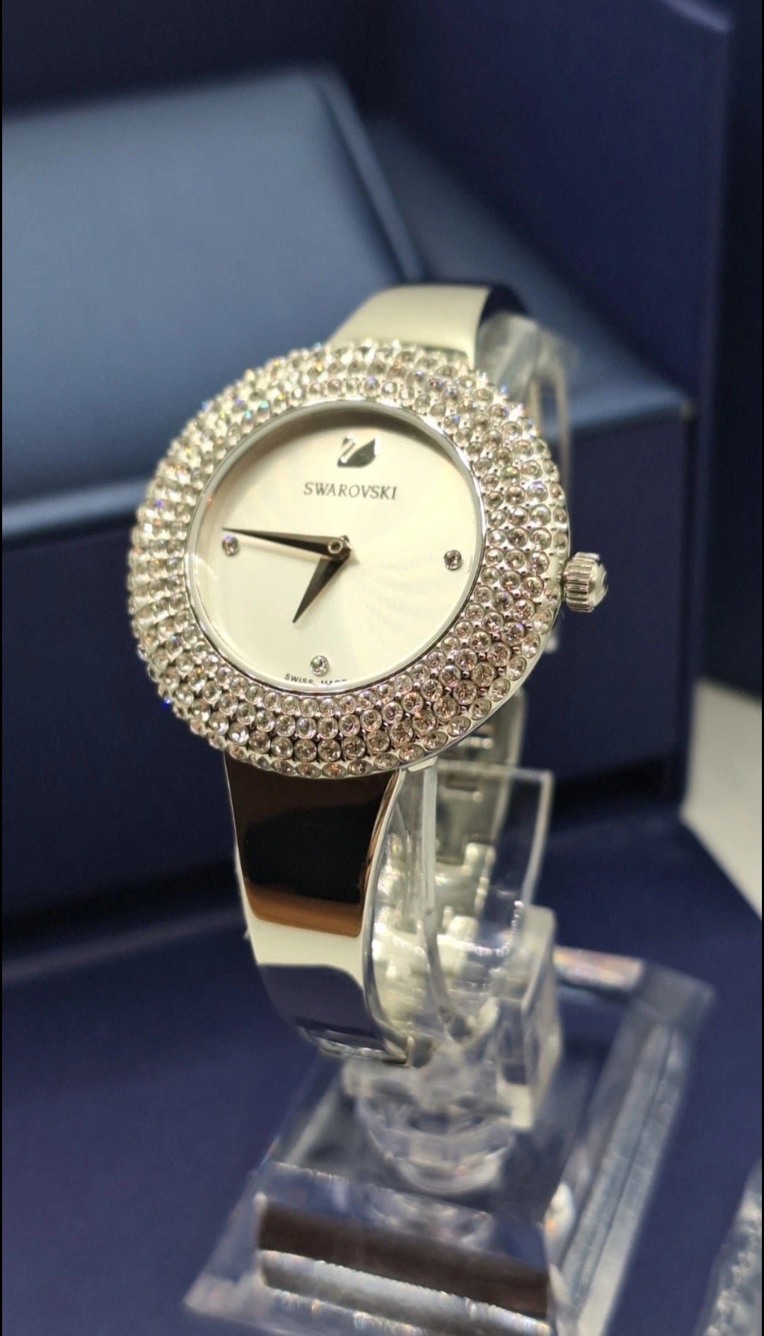 Swarovski Watch Ladies Silver Watch With Diamond Encrusted Bezel - 5483853