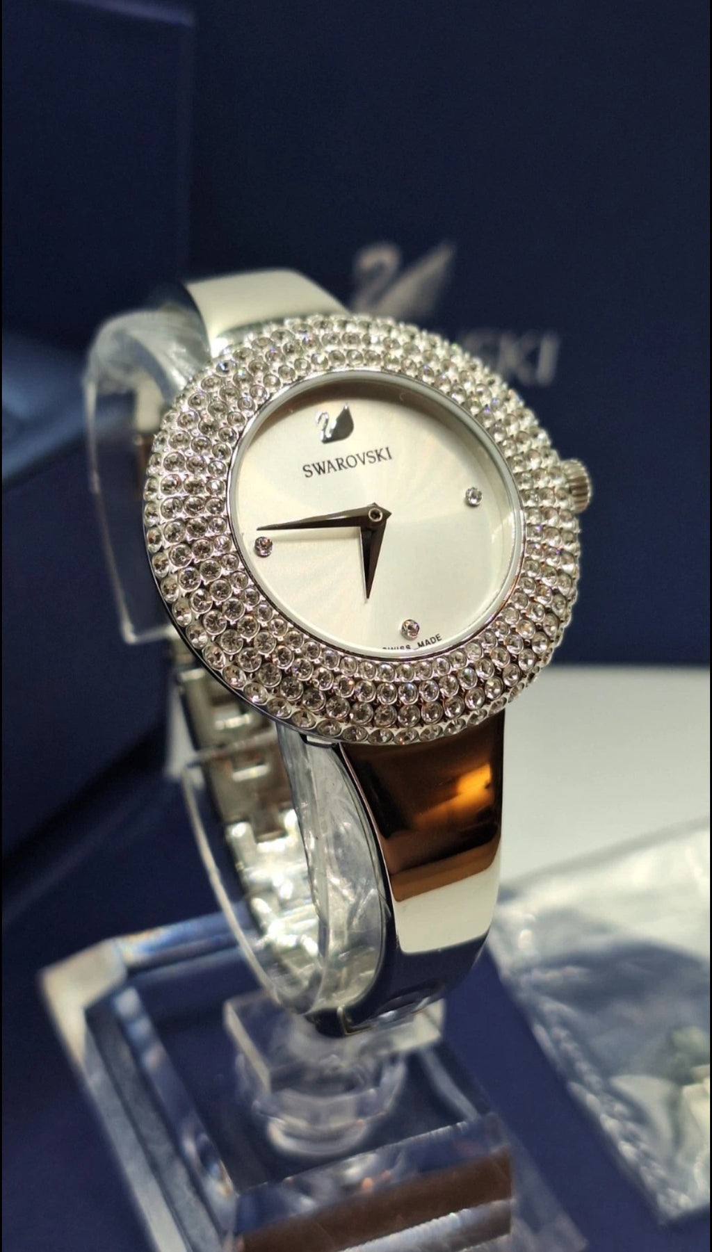 Swarovski Watch Ladies Silver Watch With Diamond Encrusted Bezel - 5483853