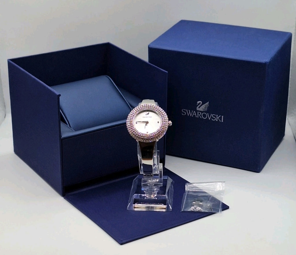 Swarovski Watch Ladies Silver Watch With Diamond Encrusted Bezel - 5483853