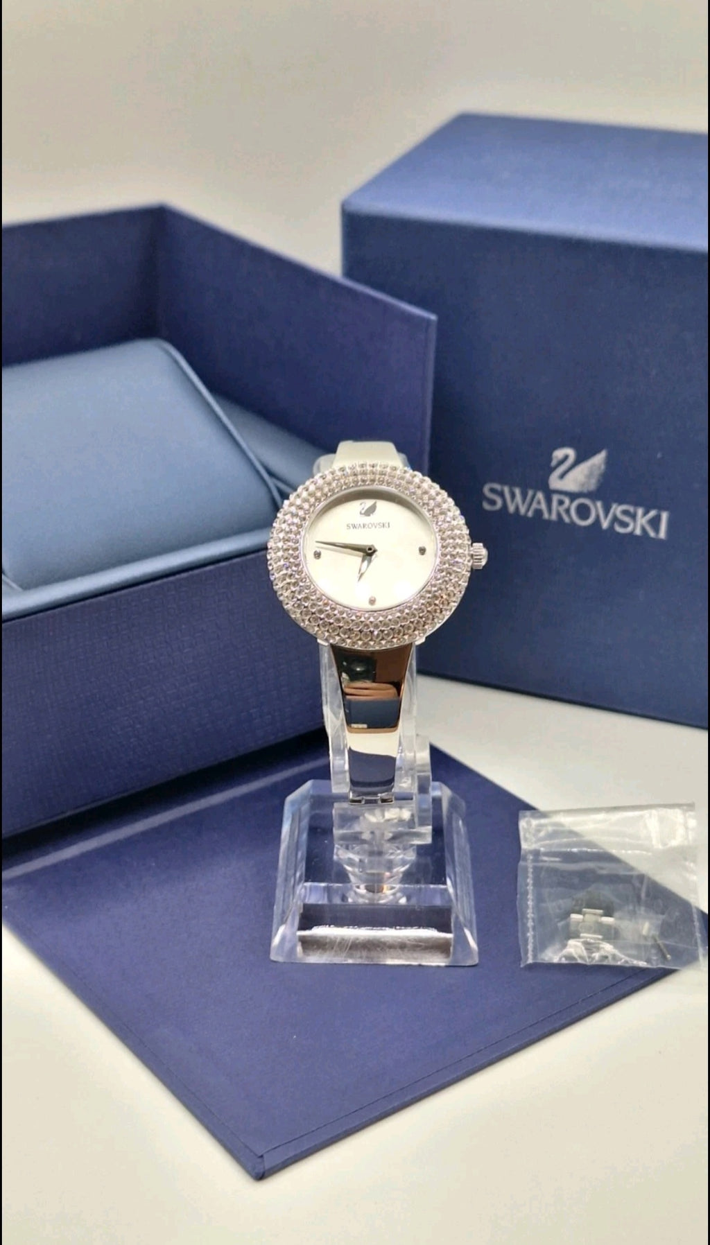 Swarovski Watch Ladies Silver Watch With Diamond Encrusted Bezel - 5483853