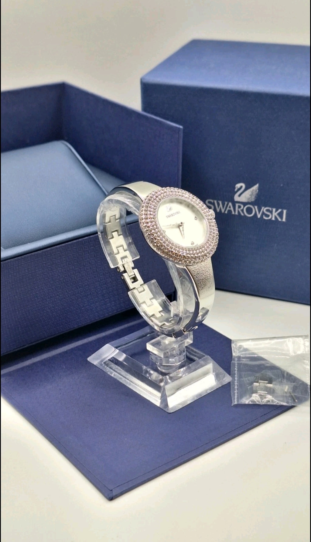 Swarovski Watch Ladies Silver Watch With Diamond Encrusted Bezel - 5483853