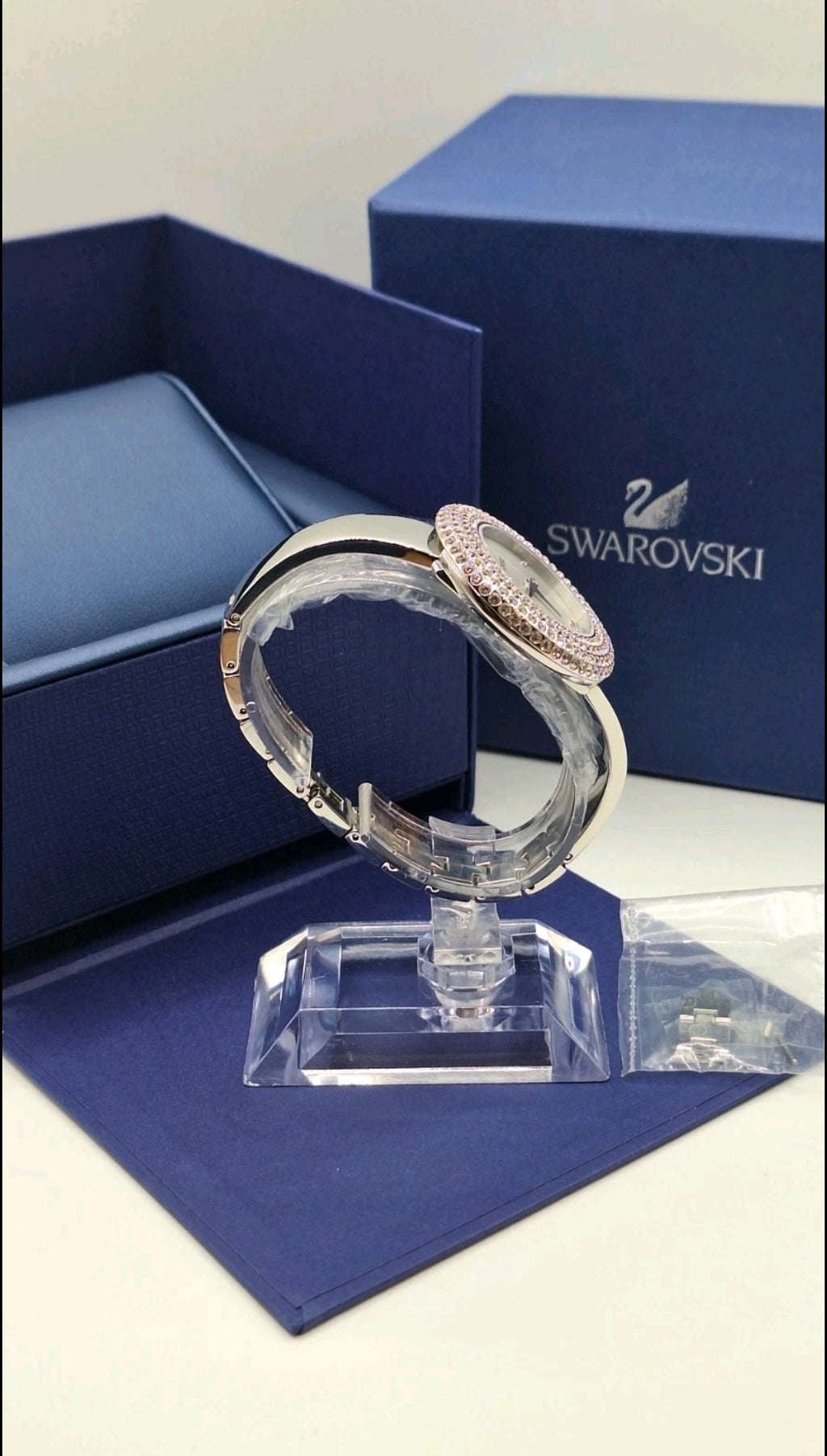 Swarovski Watch Ladies Silver Watch With Diamond Encrusted Bezel - 5483853