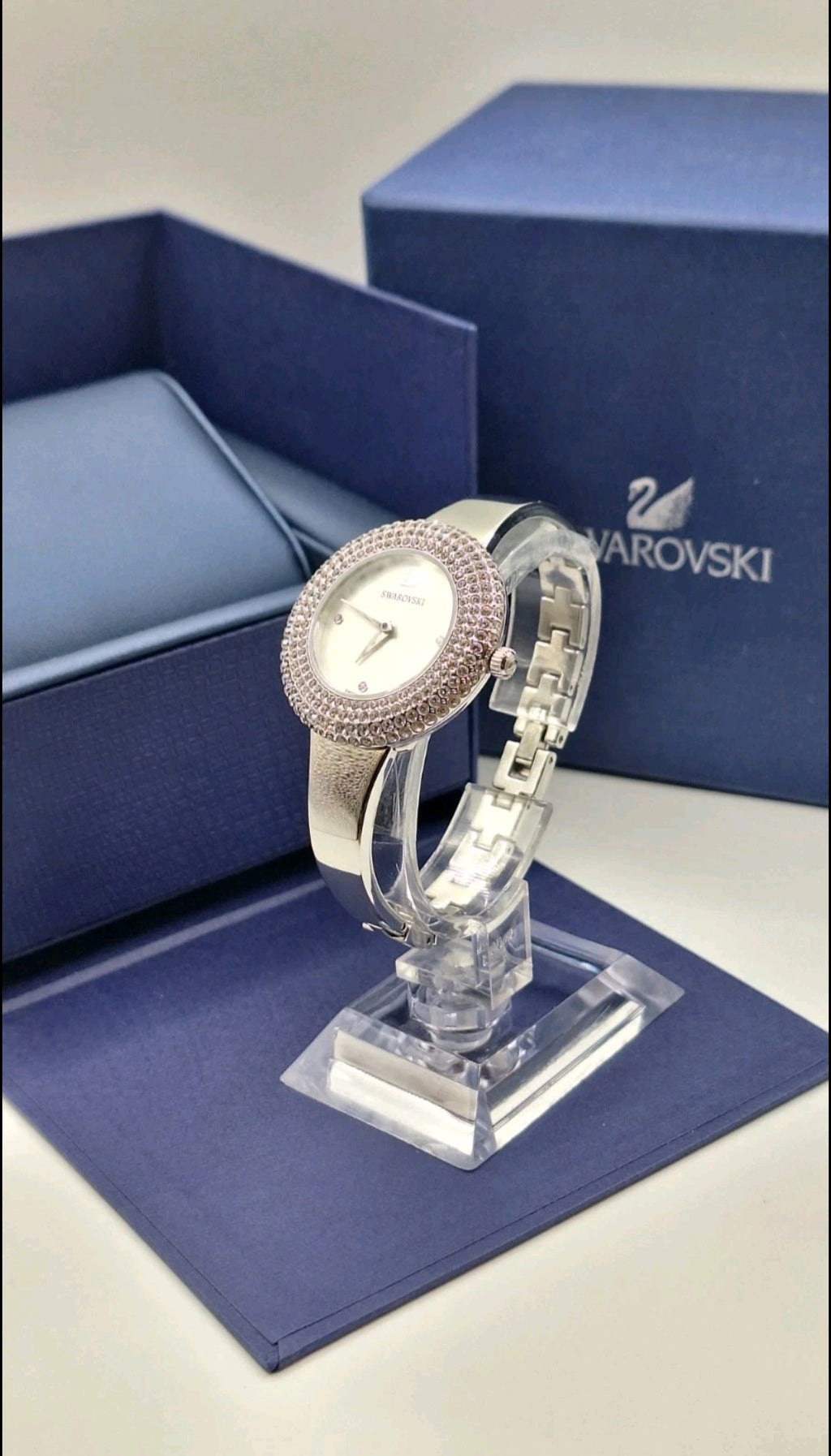 Swarovski Watch Ladies Silver Watch With Diamond Encrusted Bezel - 5483853