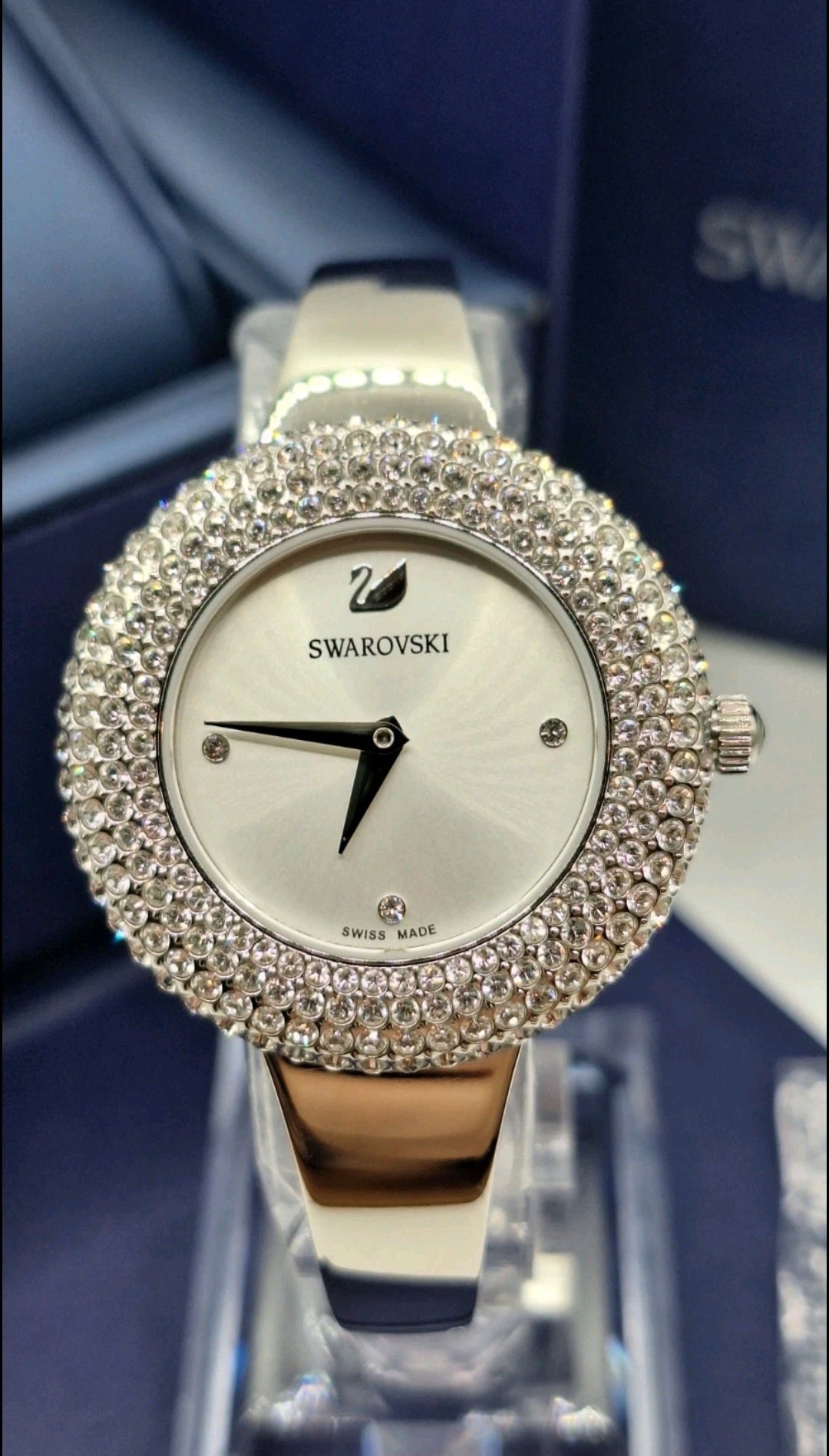 Swarovski Watch Ladies Silver Watch With Diamond Encrusted Bezel - 5483853