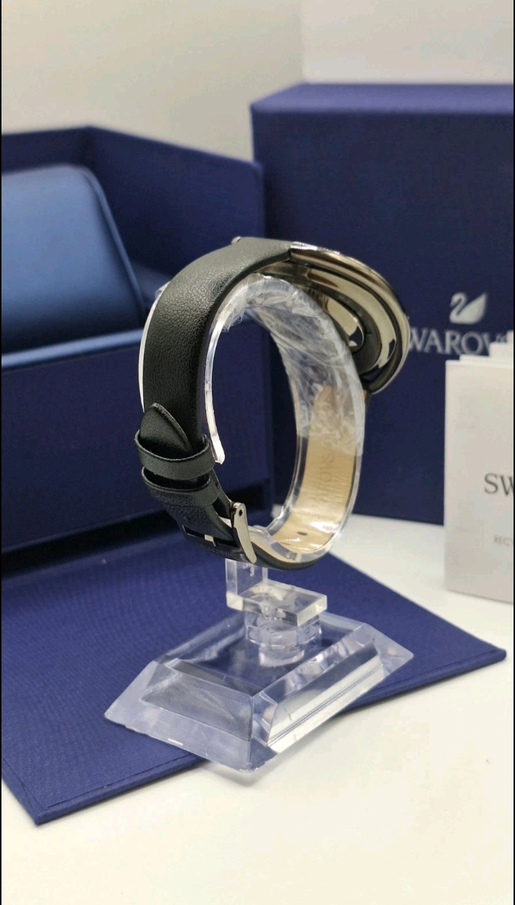 Swarovski Crystalline Oval Gun Metal Black Watch - 5158517-  Leather Wristband