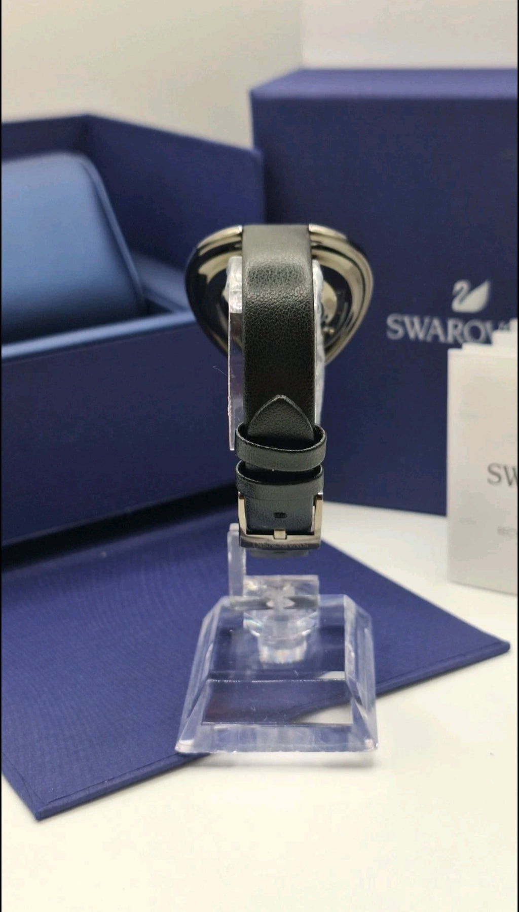 Swarovski Crystalline Oval Gun Metal Black Watch - 5158517-  Leather Wristband