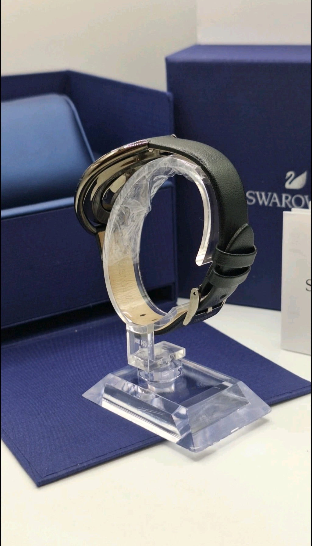 Swarovski Crystalline Oval Gun Metal Black Watch - 5158517-  Leather Wristband