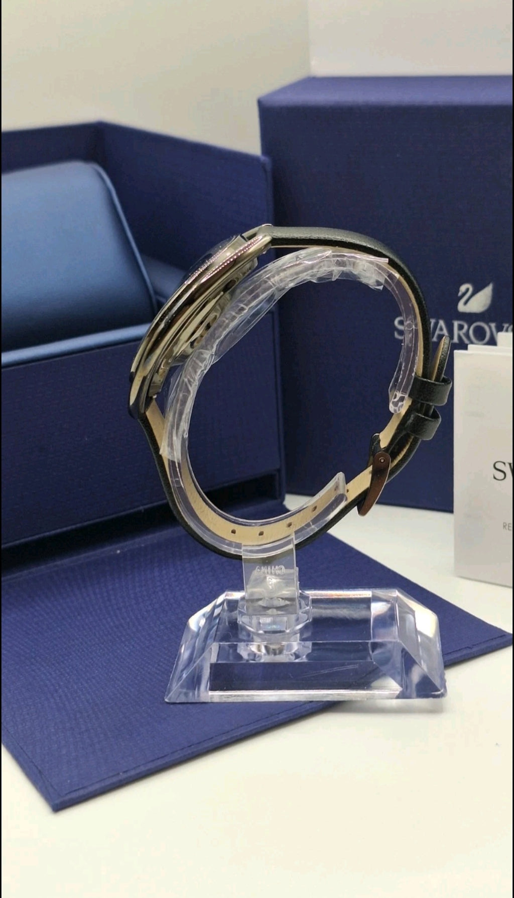 Swarovski Crystalline Oval Gun Metal Black Watch - 5158517-  Leather Wristband