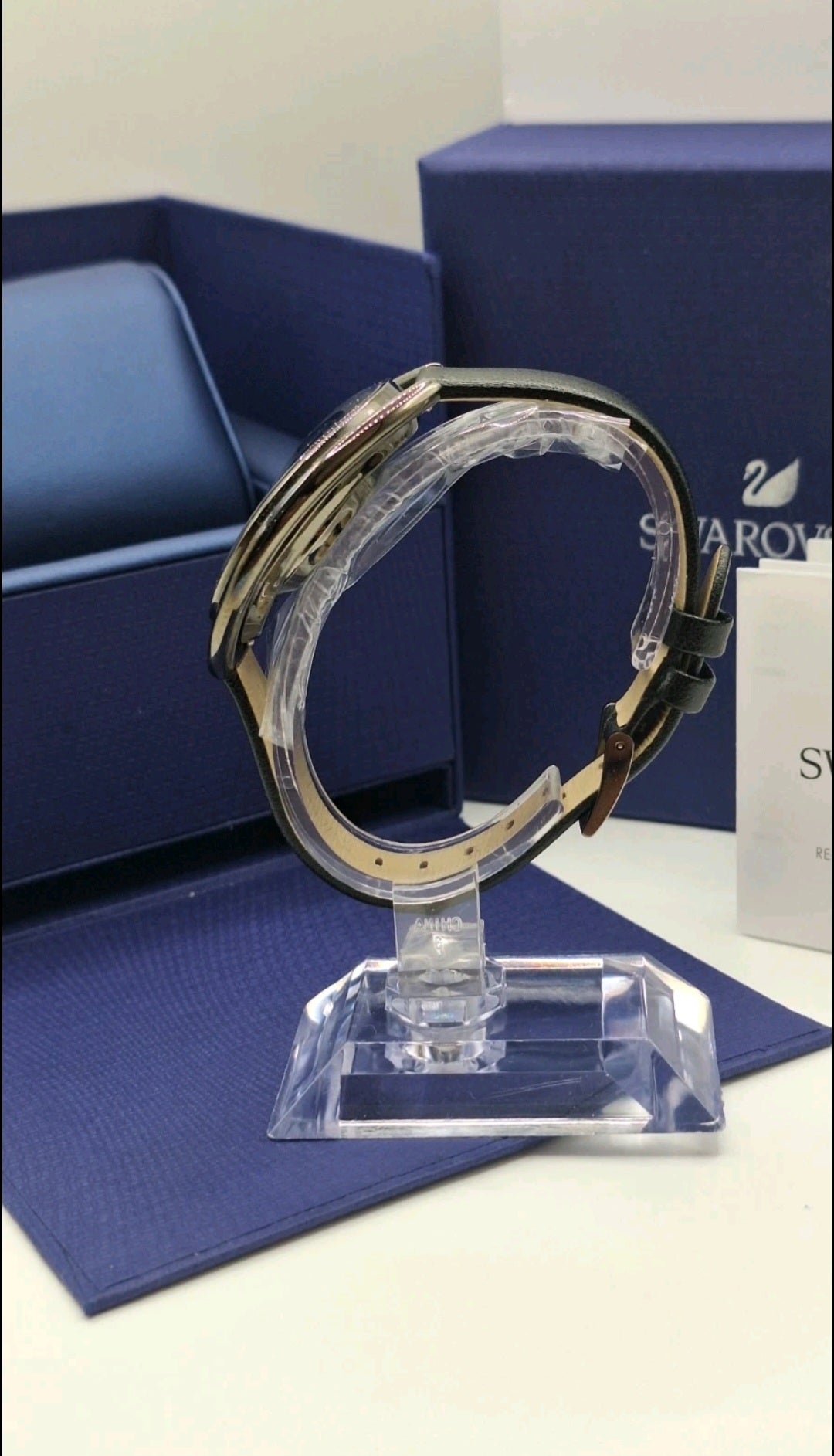 Swarovski Crystalline Oval Gun Metal Black Watch - 5158517-  Leather Wristband
