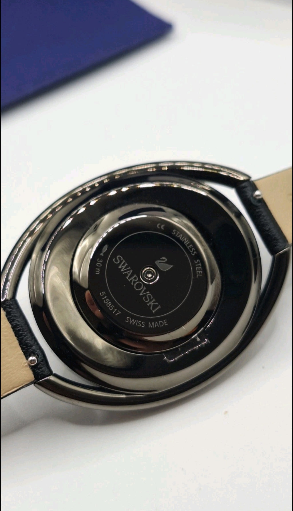 Swarovski Crystalline Oval Gun Metal Black Watch - 5158517-  Leather Wristband