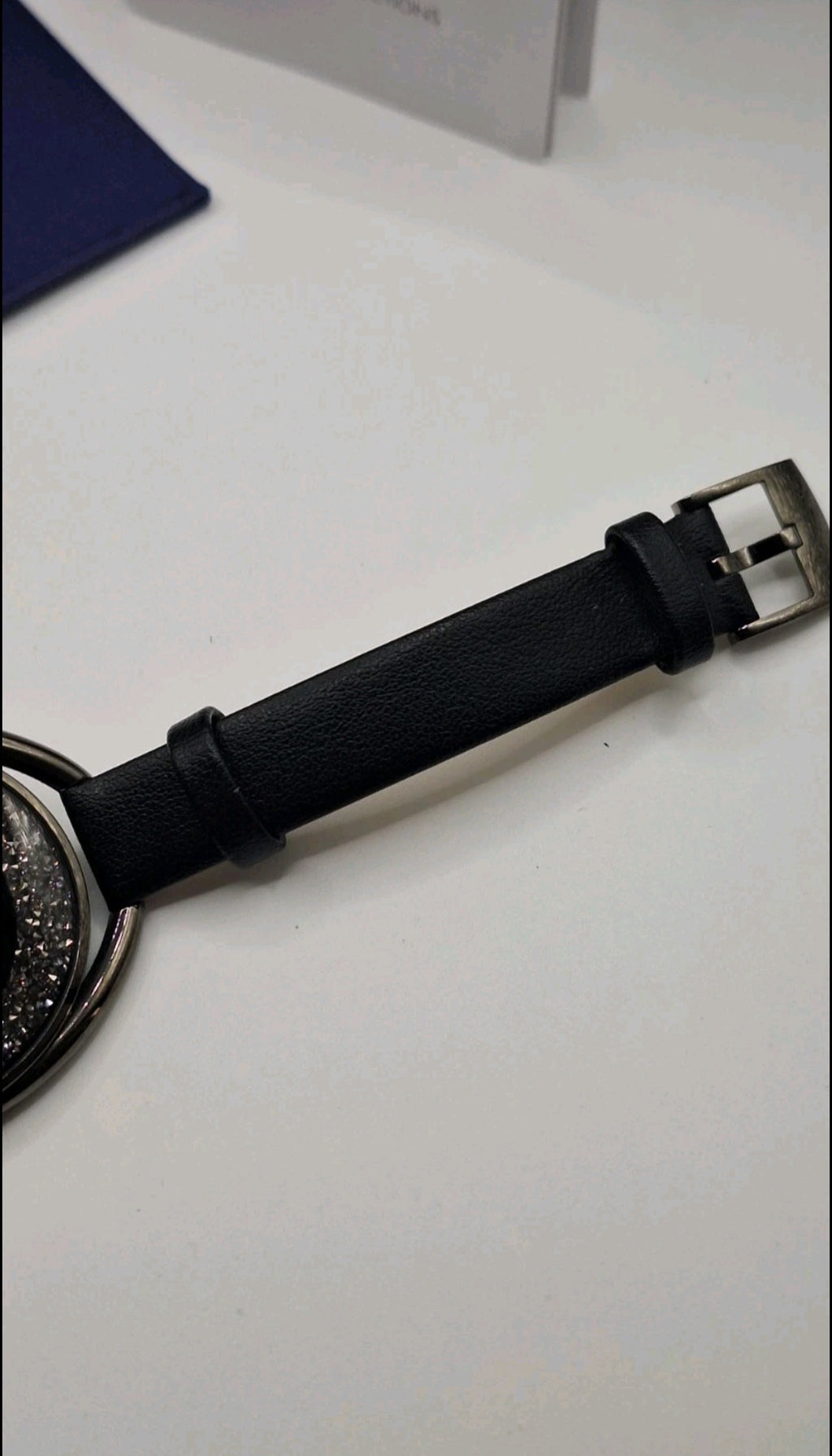 Swarovski Crystalline Oval Gun Metal Black Watch - 5158517-  Leather Wristband