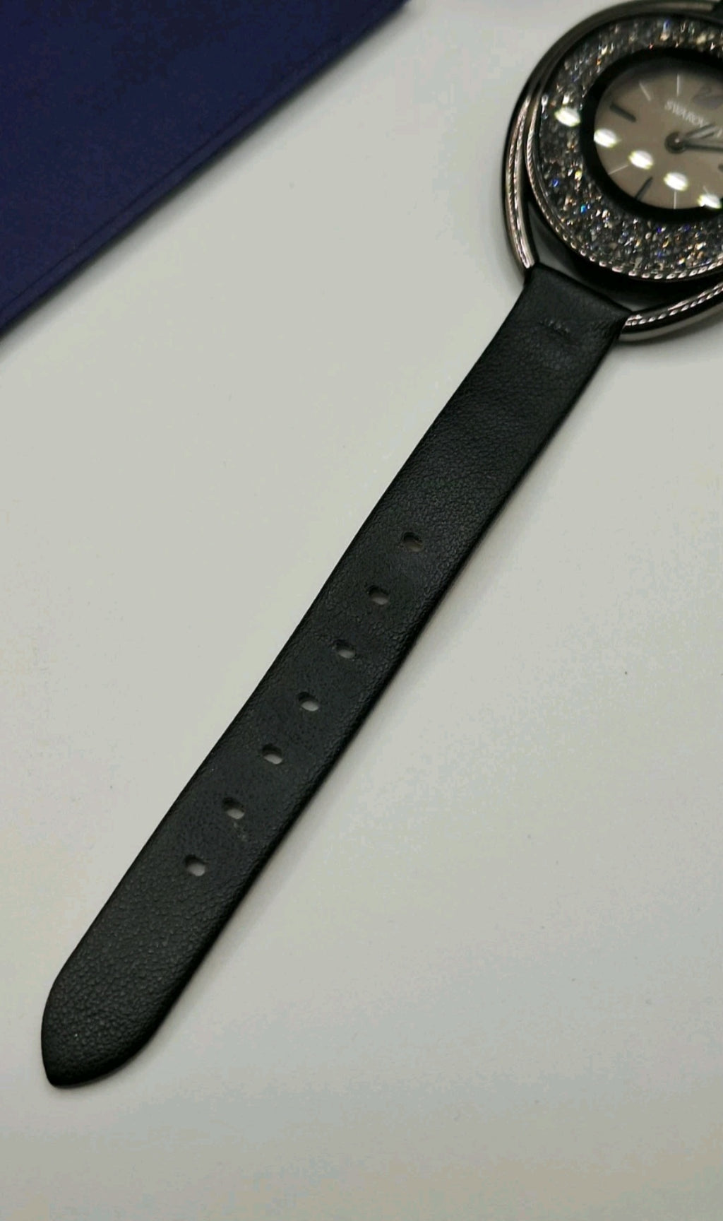 Swarovski Crystalline Oval Gun Metal Black Watch - 5158517-  Leather Wristband
