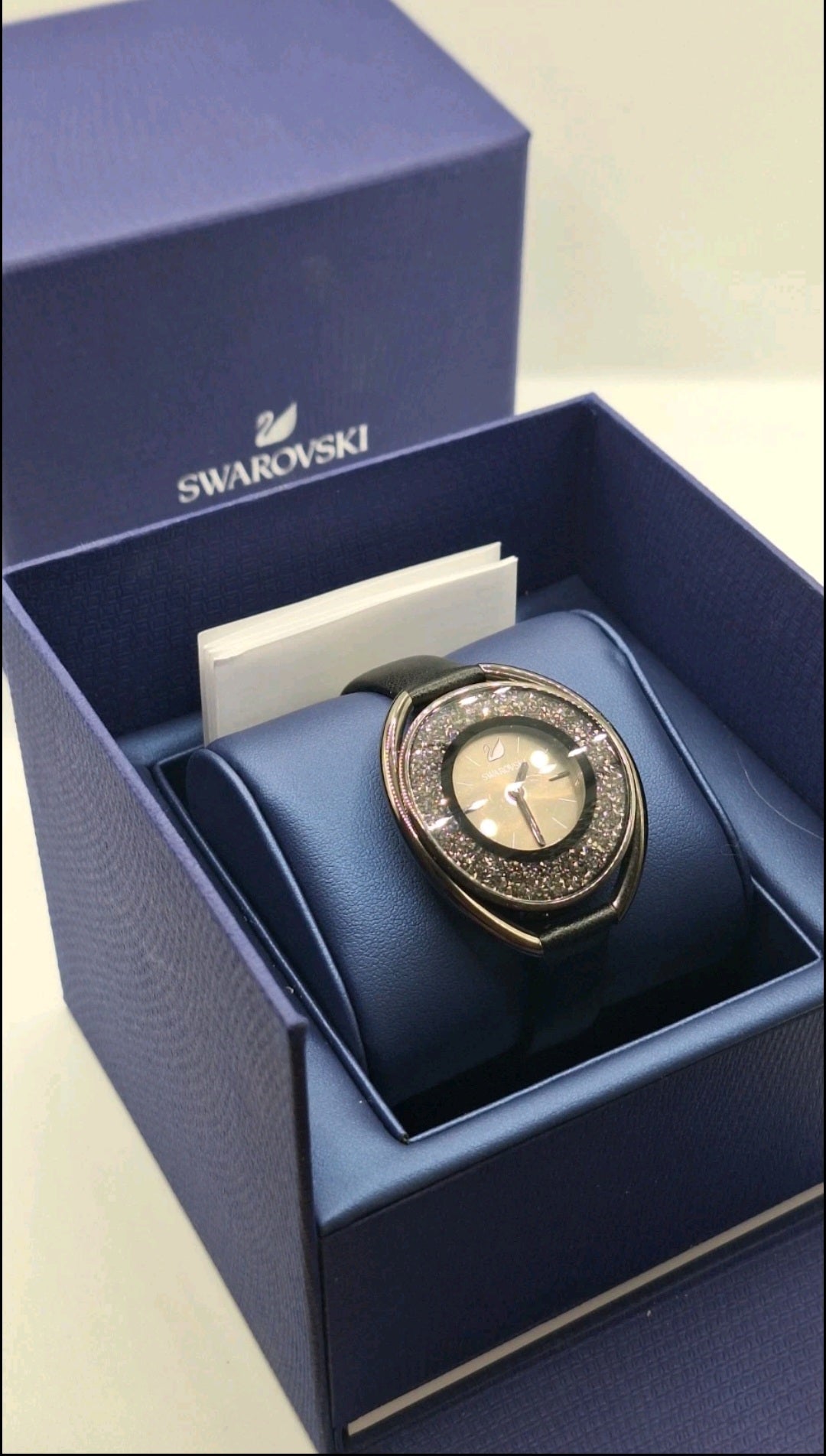 Swarovski Crystalline Oval Gun Metal Black Watch - 5158517-  Leather Wristband